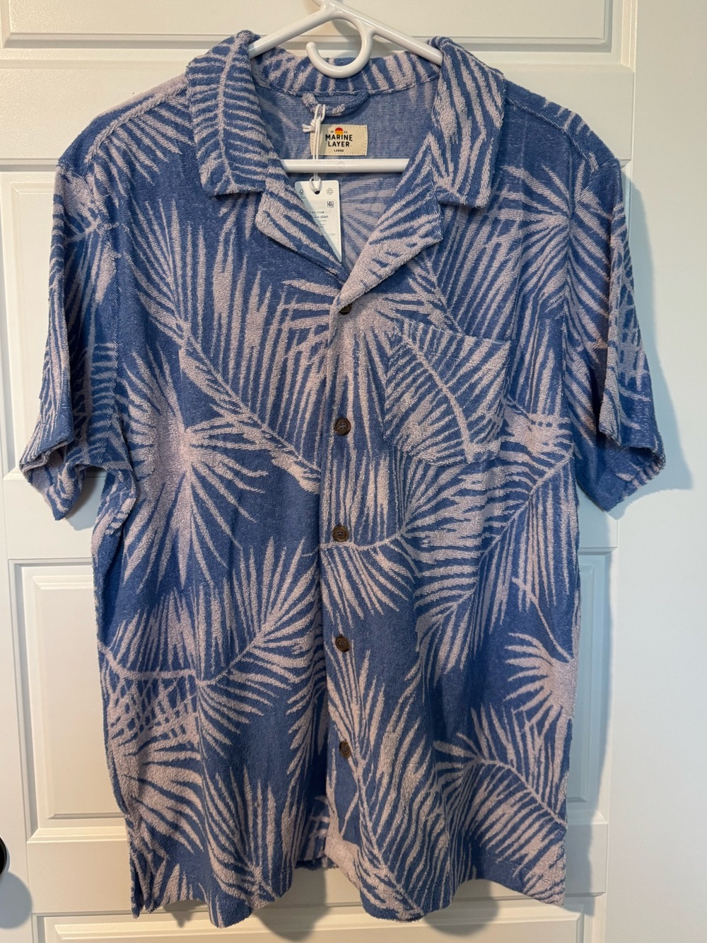 NWT Marine Layer Terry Out Jacquard Resort Shirt, Blue Frond, Size Large